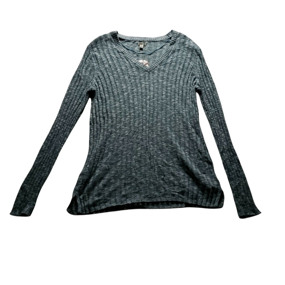 Sonoma Life + Style Sweater Womens XL Blue V Neck Long Sleeve Ribbed Knit Top